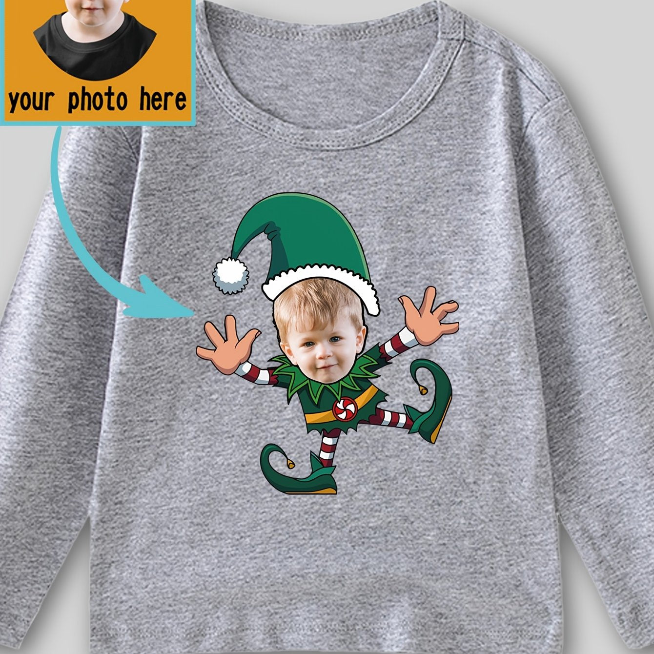 Maglietta Natalizia Elfo Personalizzata per Bambini - Manica Lunga