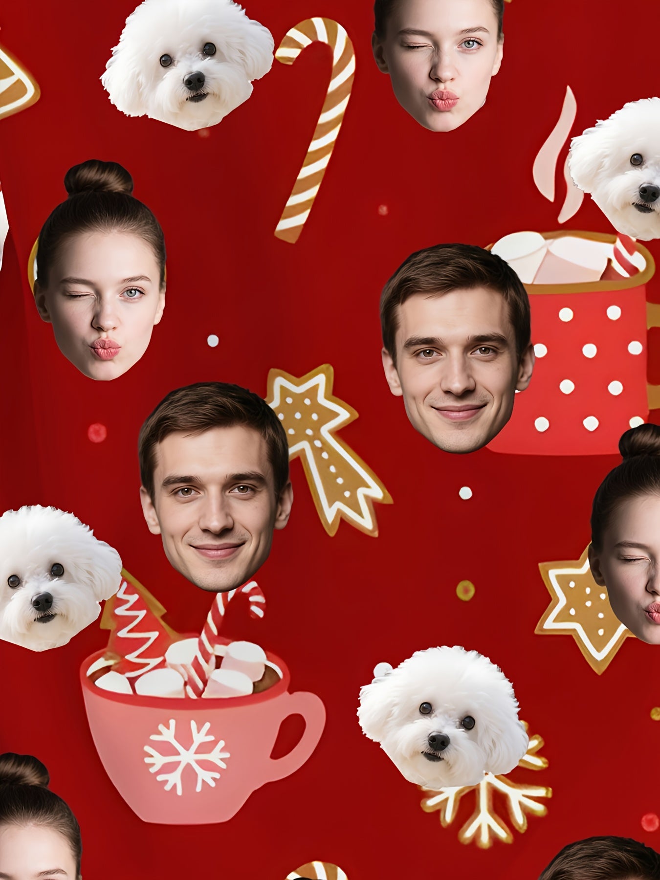 Pigiama Natalizio Personalizzato Donna – Set con Foto, Stampa Cane e Albero di Natale, Design Rosso e Bianco, Morbido e Comodo per le Feste