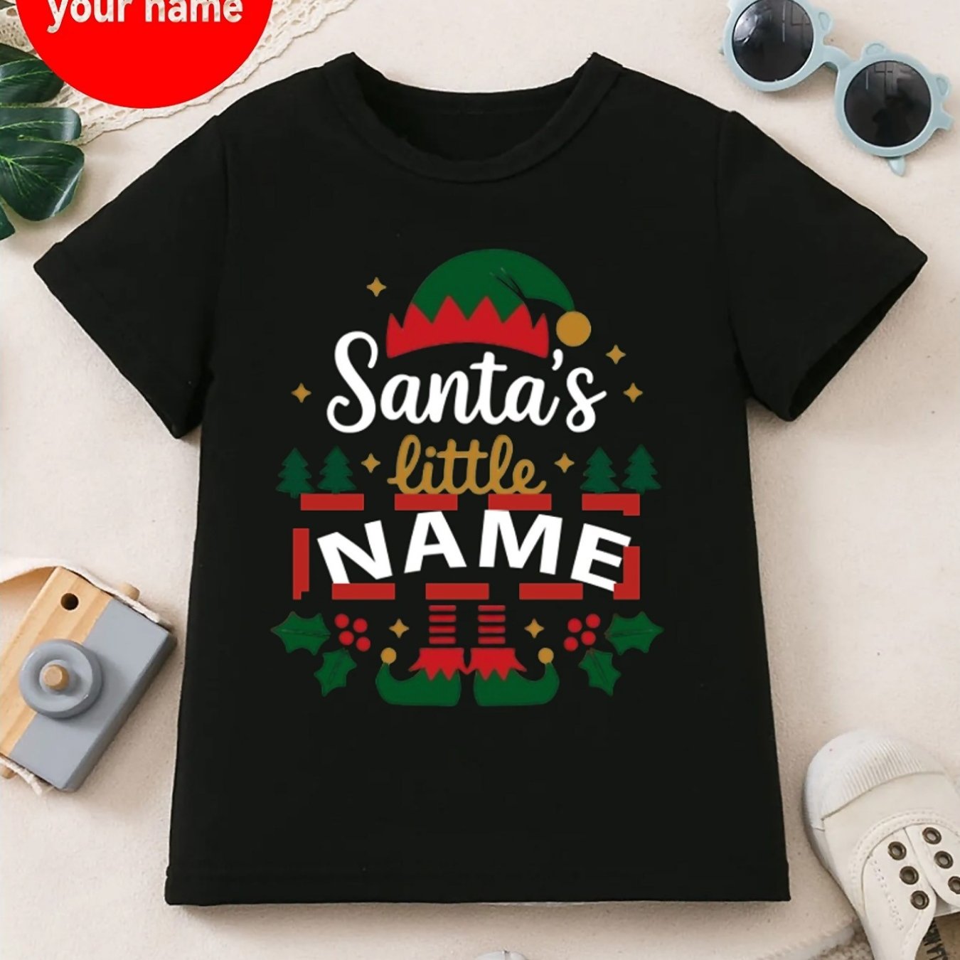 Maglietta di Natale Personalizzata per Bambini π
| Con Nome - Albero e Cappello di Natale