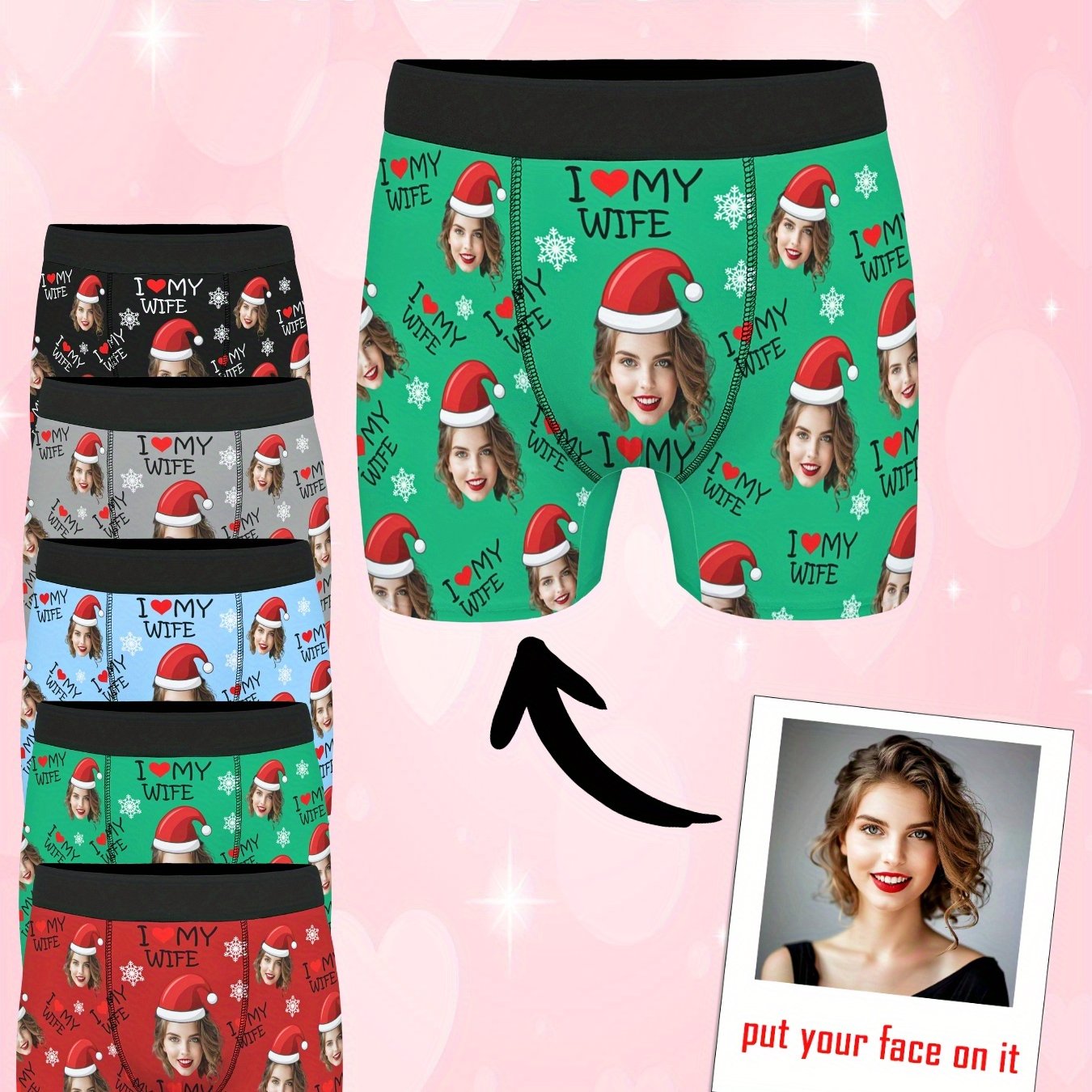 Boxer Uomo Personalizzati con Stampa Foto Cappello di Natale