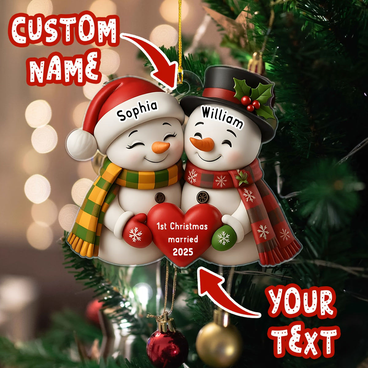 Ornamento di Natale Personalizzato - Nomi e Date della Coppia, Primo Natale Insieme, Regalo Elegante per Anniversari e Matrimonio, Decorazione Natalizia Personalizzata