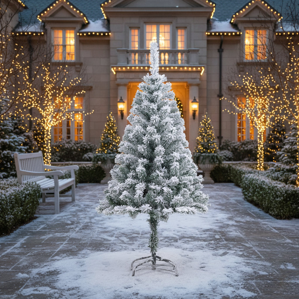 Albero di Natale Artificiale 180 cm con Neve Finta – Facile da Montare, Rami Realistici e Base Robusta