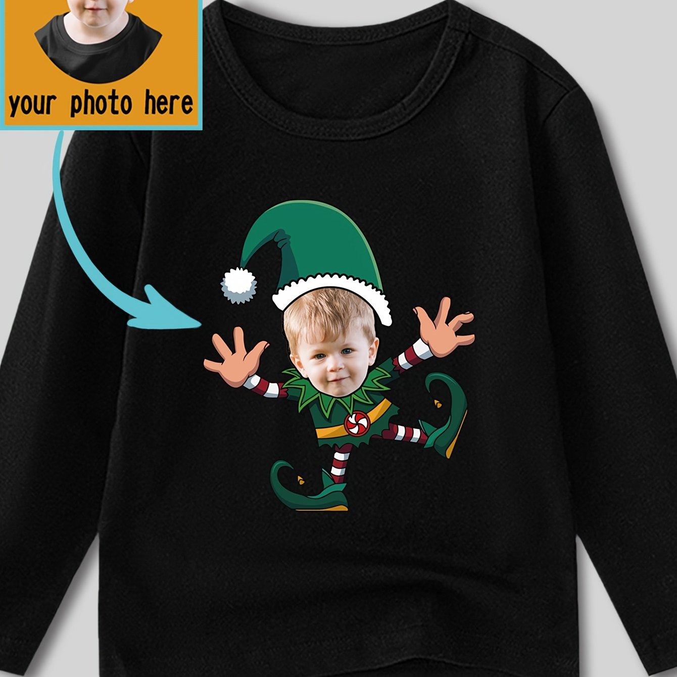 Maglietta Natalizia Elfo Personalizzata per Bambini - Manica Lunga