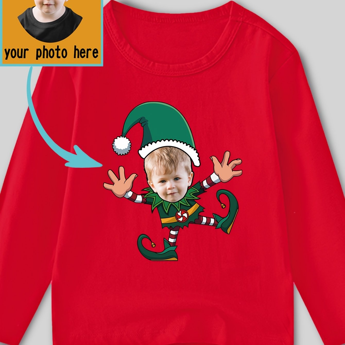 Maglietta Natalizia Elfo Personalizzata per Bambini - Manica Lunga