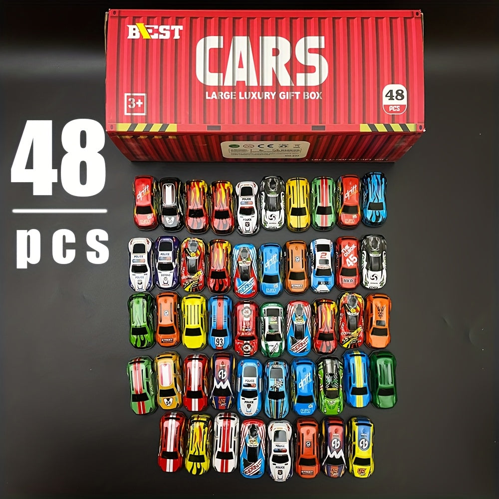 48 Pezzi Auto da Corsa in Simulazione con Edizione da Collezione, Confezione Regalo - Include Mappa, Parcheggio e Circuito con Parcheggio a 4 Piani