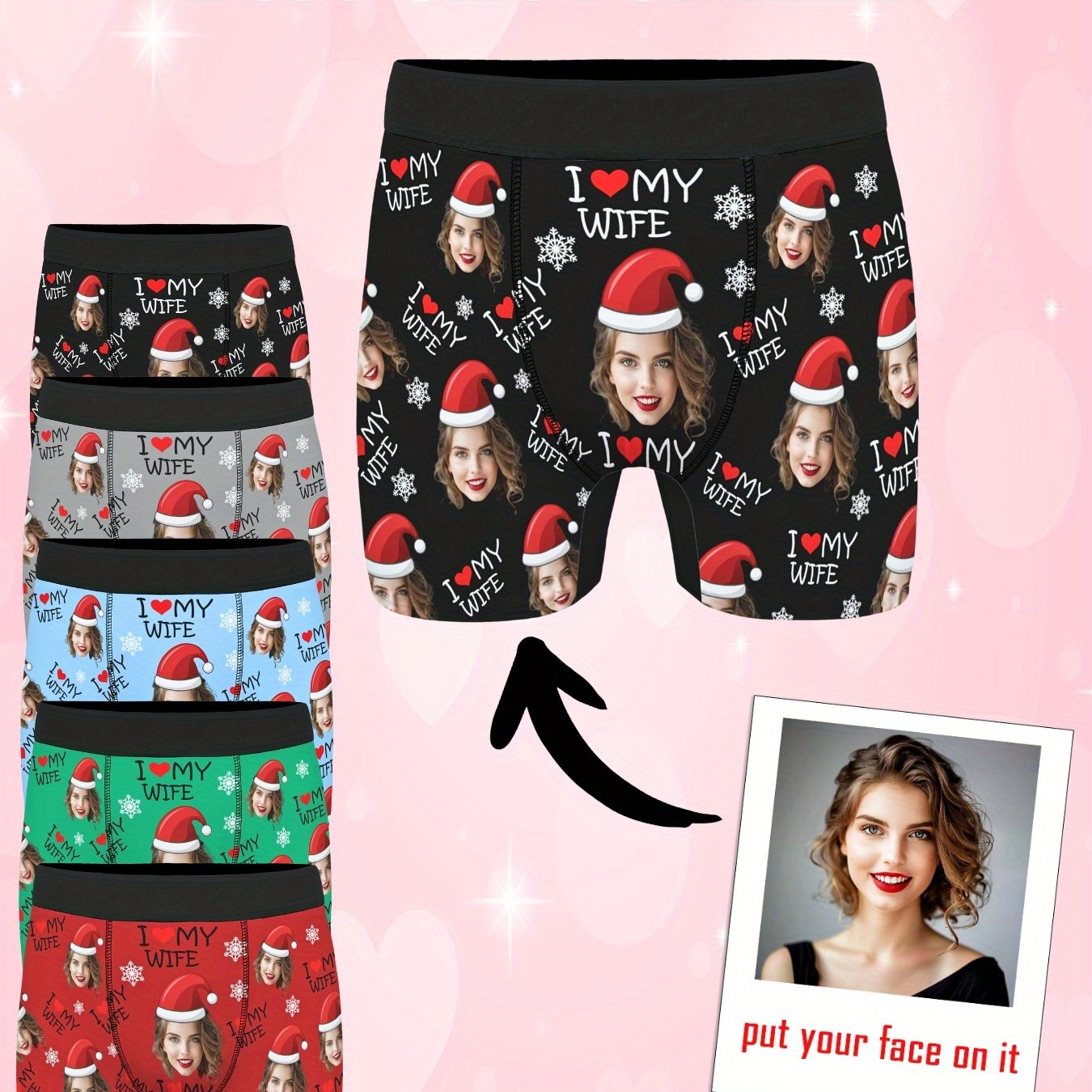 Boxer Uomo Personalizzati con Stampa Foto Cappello di Natale