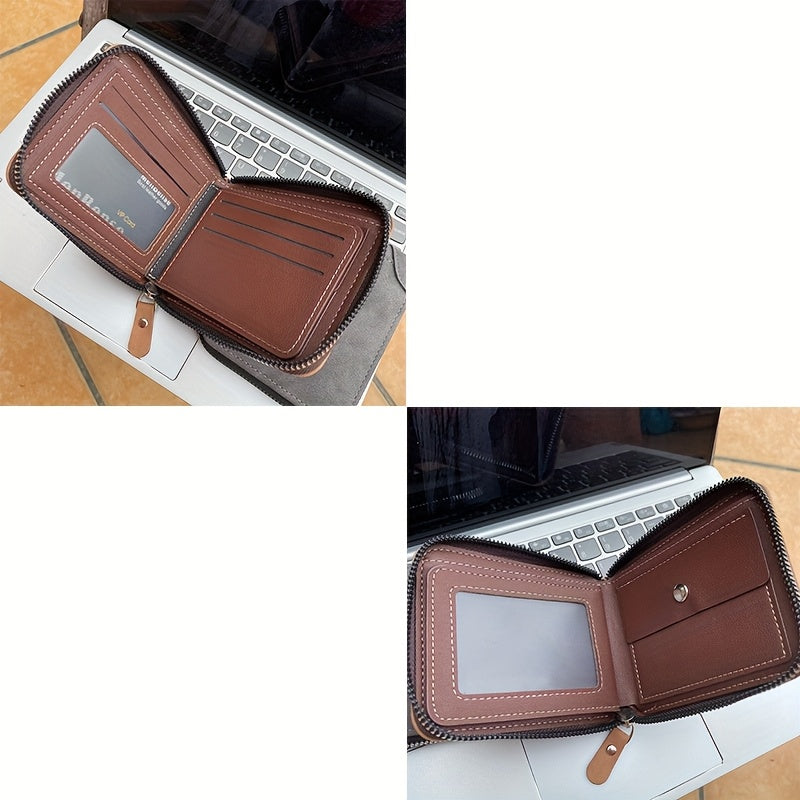 Personalized Men'S Wallet Photo Engraving Custom Faux Leather Zipper Wallet Fashionable Minimalist Suitable for Father, Boyfriend, Husband Gift Holiday Present