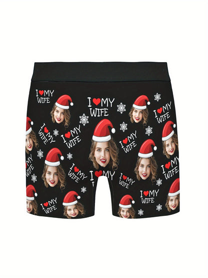 Boxer Uomo Personalizzati con Stampa Foto Cappello di Natale
