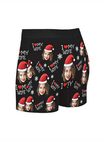 Boxer Uomo Personalizzati con Stampa Foto Cappello di Natale
