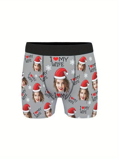 Boxer Uomo Personalizzati con Stampa Foto Cappello di Natale
