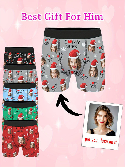 Boxer Uomo Personalizzati con Stampa Foto Cappello di Natale
