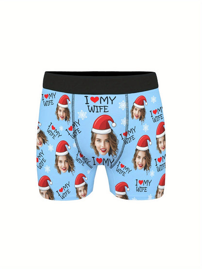 Boxer Uomo Personalizzati con Stampa Foto Cappello di Natale