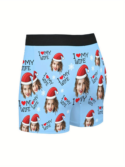 Boxer Uomo Personalizzati con Stampa Foto Cappello di Natale