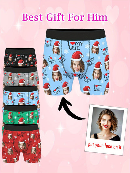 Boxer Uomo Personalizzati con Stampa Foto Cappello di Natale