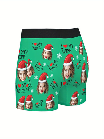 Boxer Uomo Personalizzati con Stampa Foto Cappello di Natale