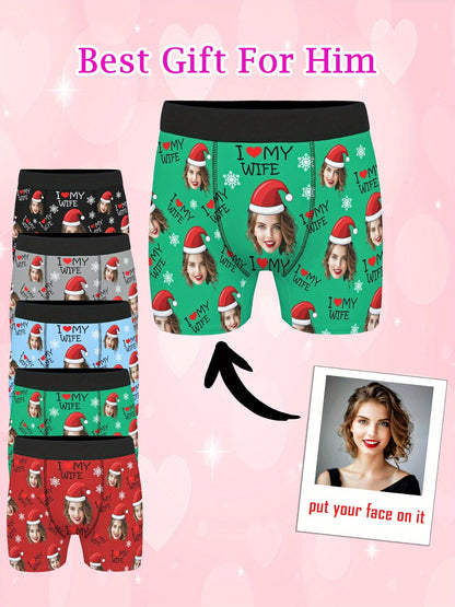 Boxer Uomo Personalizzati con Stampa Foto Cappello di Natale