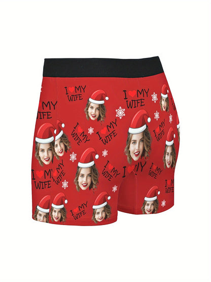 Boxer Uomo Personalizzati con Stampa Foto Cappello di Natale