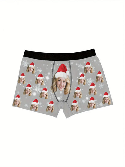 Boxer Natalizi Personalizzati Uomo con Foto e Cappello di Babbo Natale