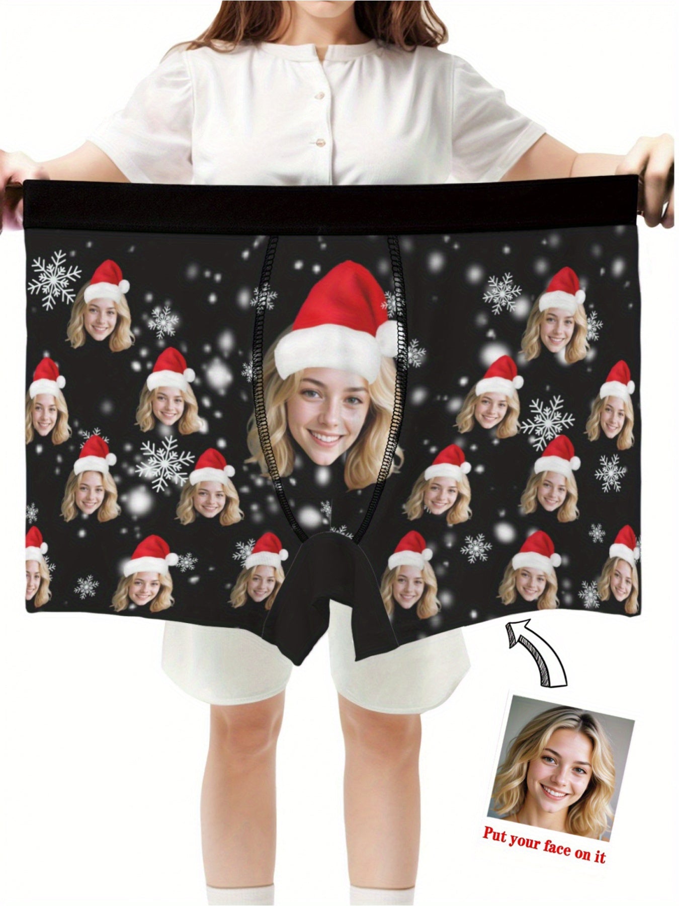 Boxer Natalizi Personalizzati Uomo con Foto e Cappello di Babbo Natale