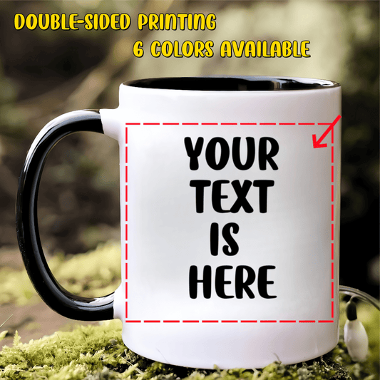 Tazza Personalizzata con Testo Stampato su Entrambi i Lati - 6 Colori Disponibili
