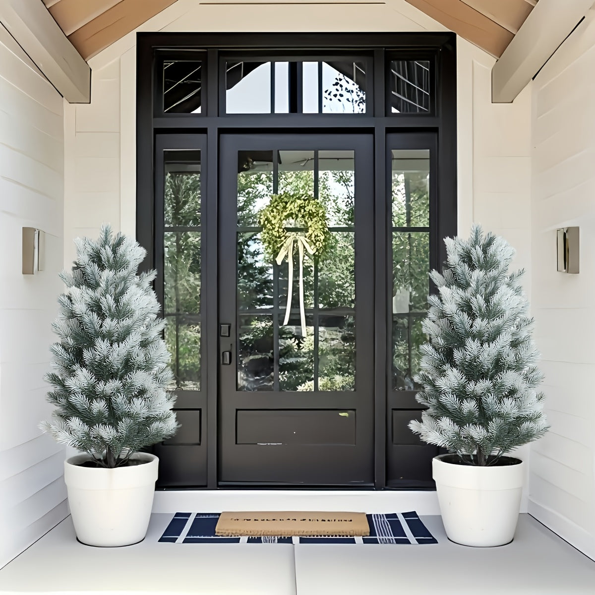 2 Alberi di Natale Artificiali con Base Nera a Spillo - Decorazione Natalizia Realistica per Interni e Esterni