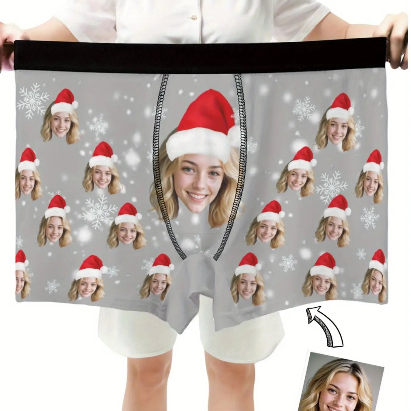 Boxer Natalizi Personalizzati Uomo con Foto e Cappello di Babbo Natale