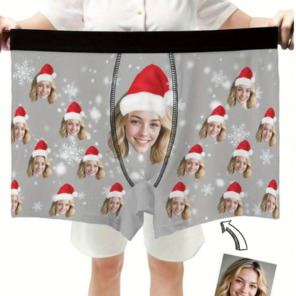 Boxer Natalizi Personalizzati Uomo con Foto e Cappello di Babbo Natale