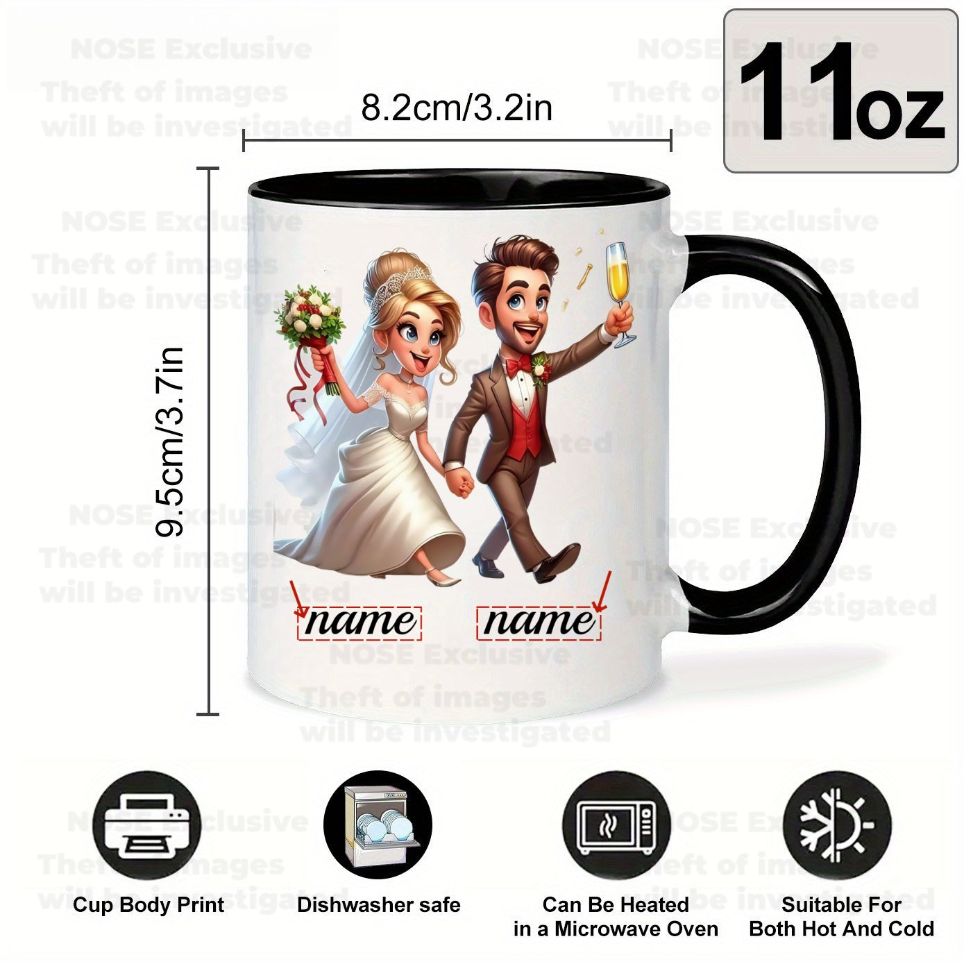 Tazza Personalizzata per Matrimonio - Nomi della Sposa e dello Sposo Tazza Ceramica Riutilizzabile