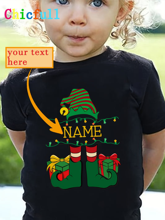 Maglietta Natalizia Nera per Bambini con Nome Albero di Natale