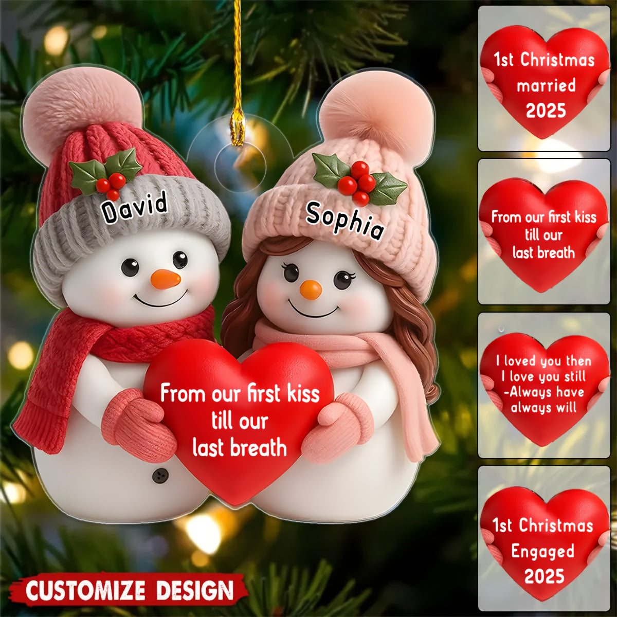 Ornamento di Natale Personalizzato - Nomi e Date della Coppia, Primo Natale Insieme, Regalo Elegante per Anniversari e Matrimonio, Decorazione Natalizia Personalizzata