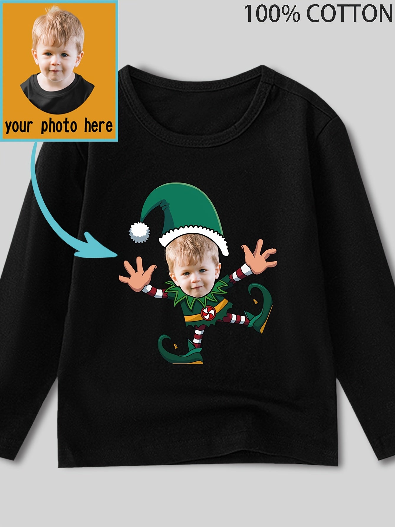 Maglietta Natalizia Elfo Personalizzata per Bambini - Manica Lunga