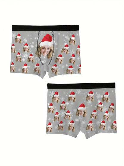 Boxer Natalizi Personalizzati Uomo con Foto e Cappello di Babbo Natale