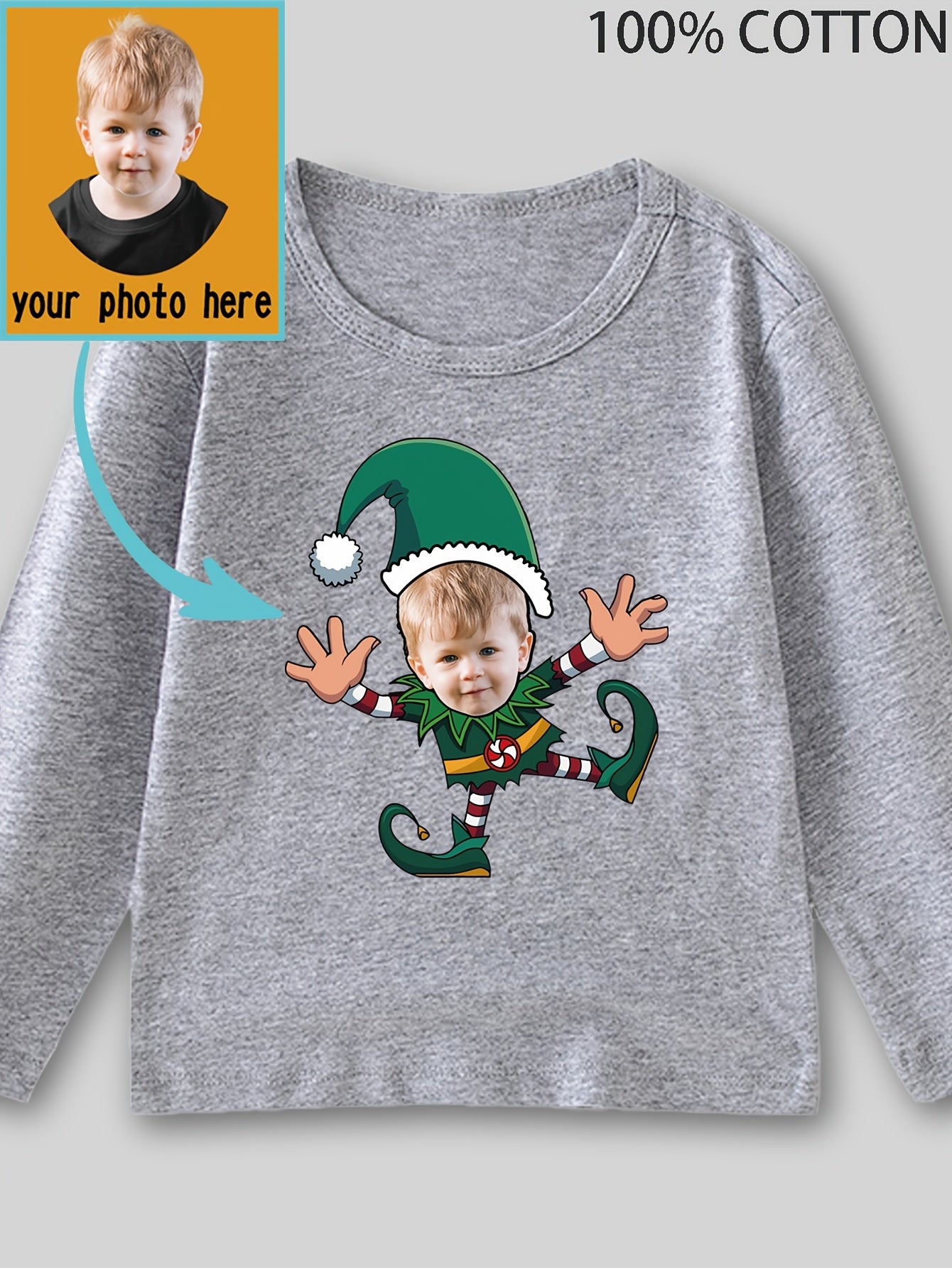 Maglietta Natalizia Elfo Personalizzata per Bambini - Manica Lunga