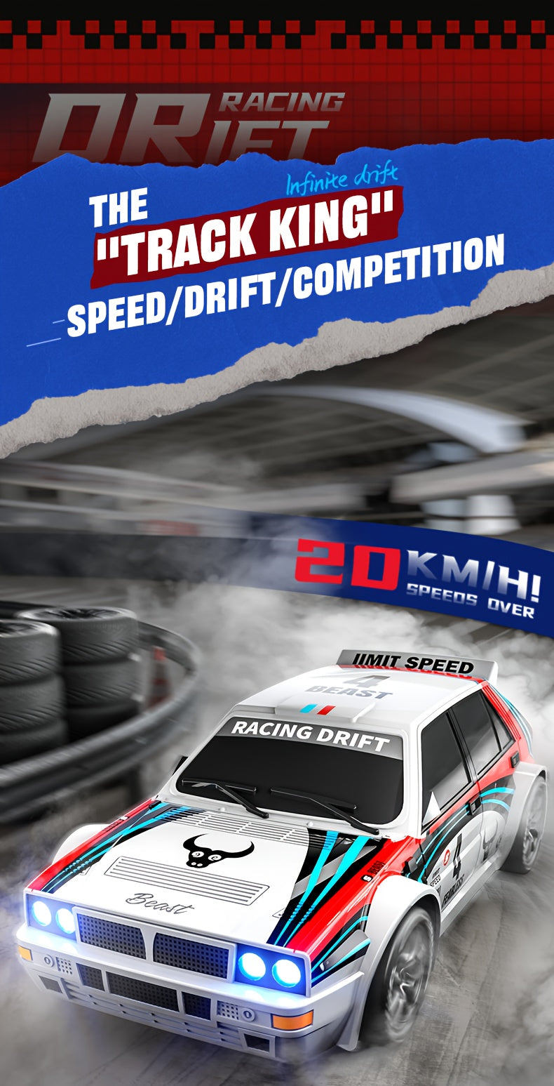 Auto RC 4WD Drift Sportiva - Design da Gara, Luci LED, Pneumatici Sostituibili, 2 Velocità, Shell in Plastica Resistente, Gioco per Adulti e Teenager, Off-Road All-Terrain, Regalo per Appassionati di Drift e Automodellismo