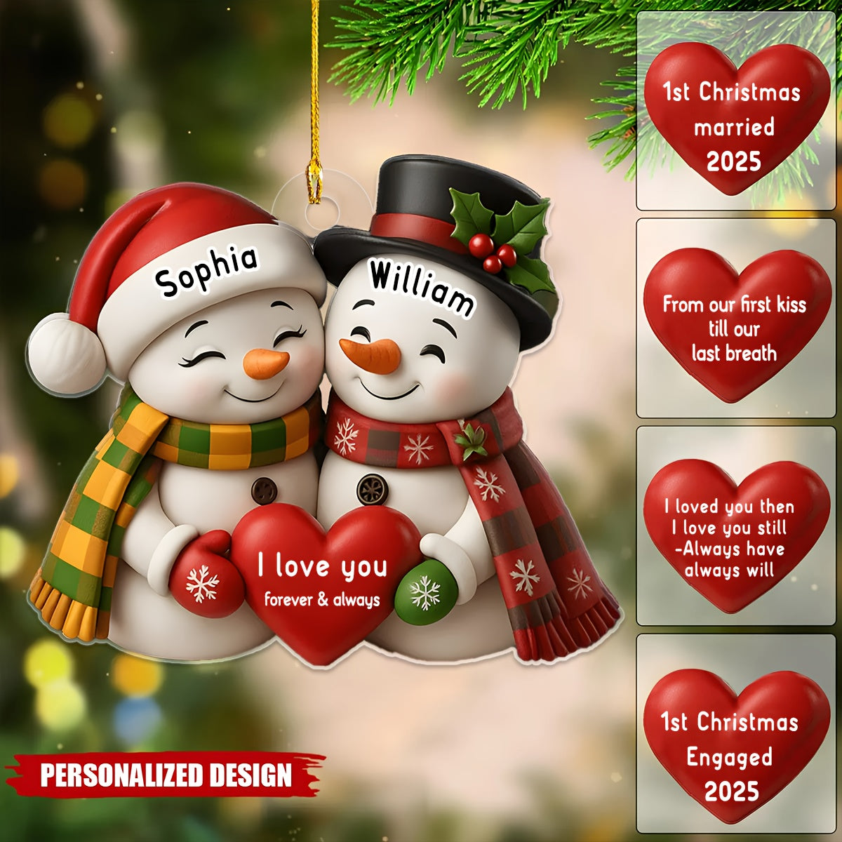 Ornamento di Natale Personalizzato - Nomi e Date della Coppia, Primo Natale Insieme, Regalo Elegante per Anniversari e Matrimonio, Decorazione Natalizia Personalizzata