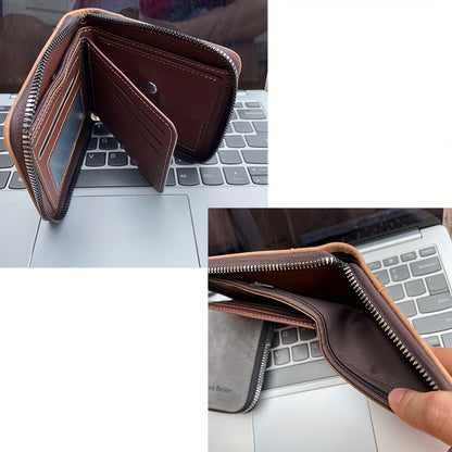 Personalized Men'S Wallet Photo Engraving Custom Faux Leather Zipper Wallet Fashionable Minimalist Suitable for Father, Boyfriend, Husband Gift Holiday Present