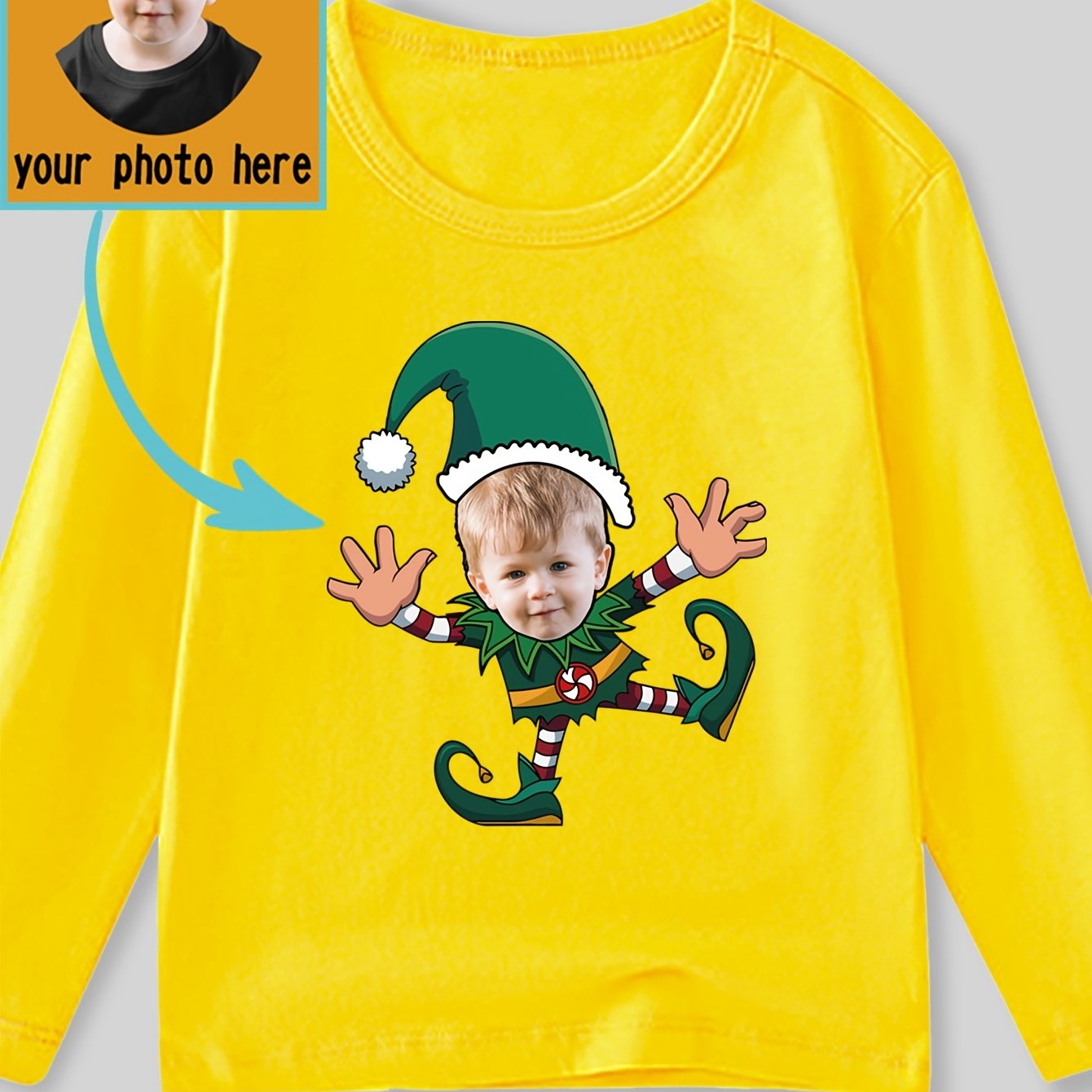 Maglietta Natalizia Elfo Personalizzata per Bambini - Manica Lunga