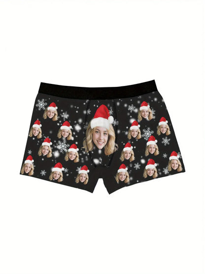 Boxer Natalizi Personalizzati Uomo con Foto e Cappello di Babbo Natale
