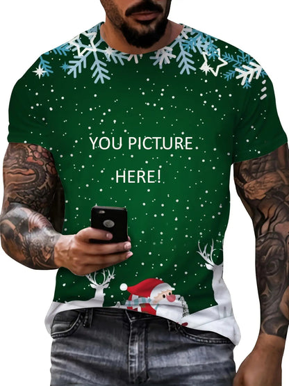 Maglietta di Natale Personalizzata da Uomo 🎄 | Babbo Natale e Fiocchi di Neve