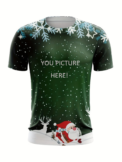 Maglietta di Natale Personalizzata da Uomo 🎄 | Babbo Natale e Fiocchi di Neve