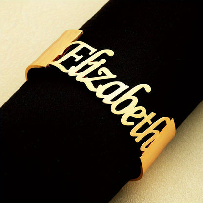 Braccialetto Personalizzato con Nome, Bangle Larga in Acciaio Inox per Donna