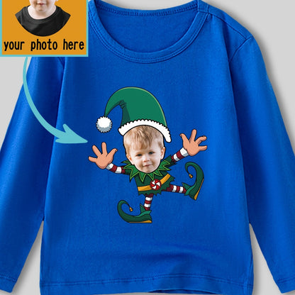Maglietta Natalizia Elfo Personalizzata per Bambini - Manica Lunga