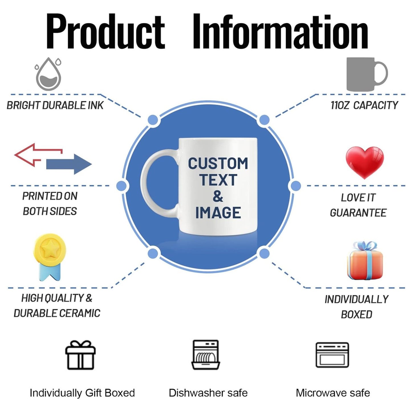 Tazza Personalizzata con Foto - Design a Doppia Faccia, Aggiungi le Tue Foto, Loghi e Testo