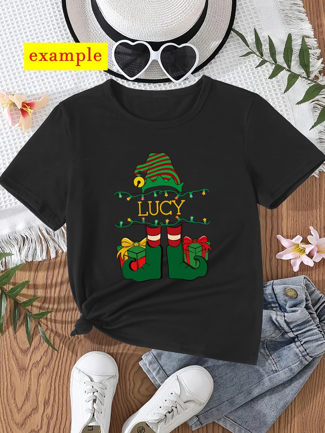 Maglietta Natalizia Nera per Bambini con Nome Albero di Natale