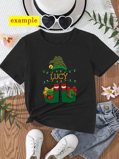 Maglietta Natalizia Nera per Bambini con Nome Albero di Natale