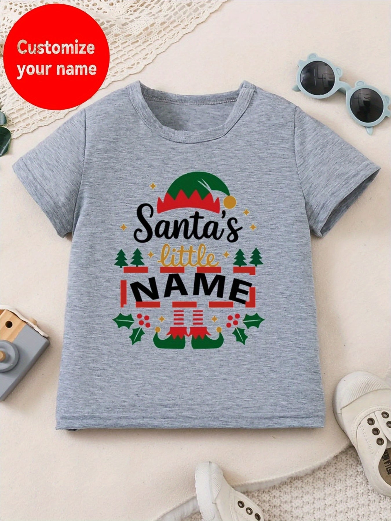 Maglietta di Natale Personalizzata per Bambini 🎅 | Con Nome - Albero e Cappello di Natale