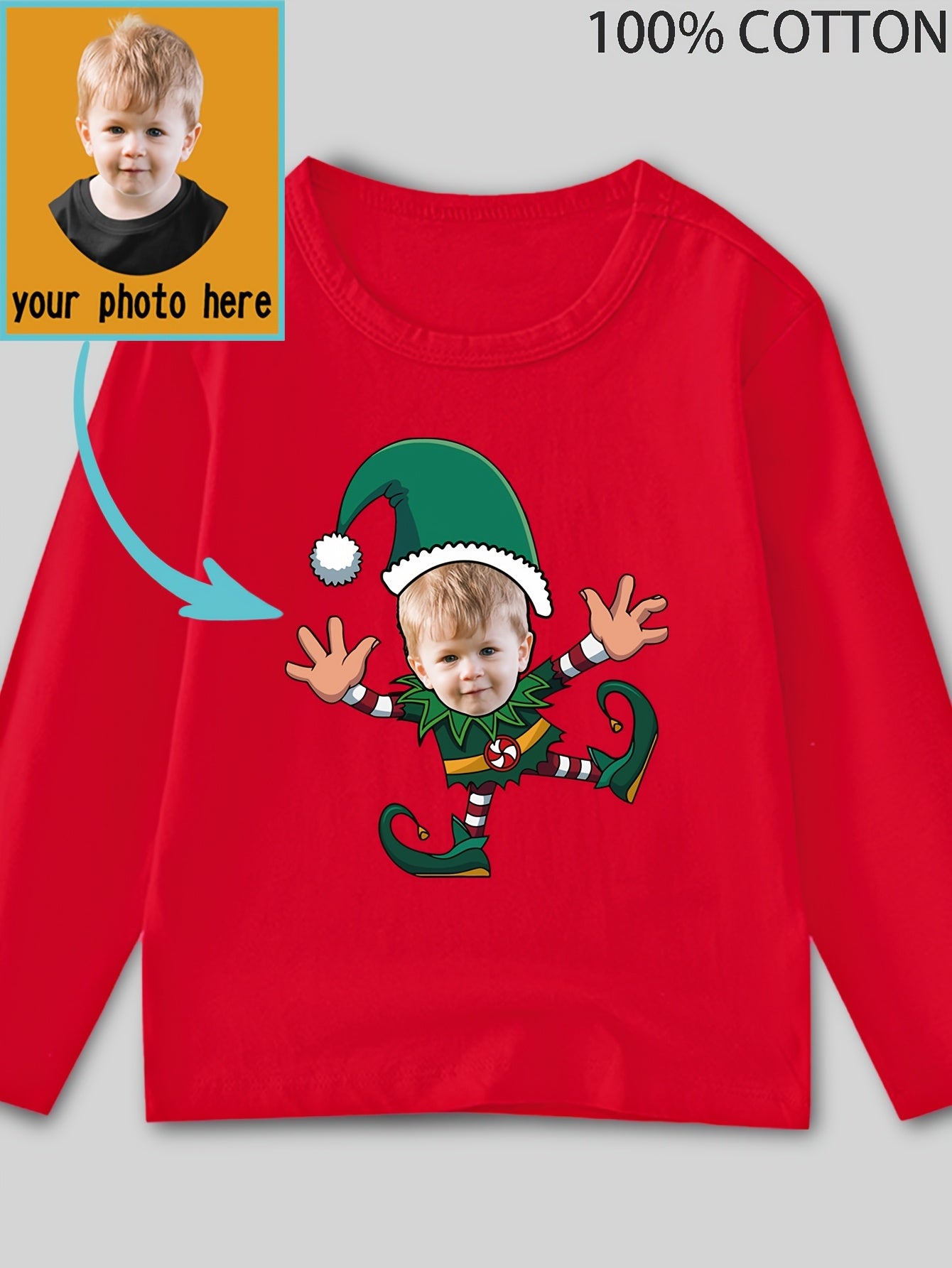 Maglietta Natalizia Elfo Personalizzata per Bambini - Manica Lunga