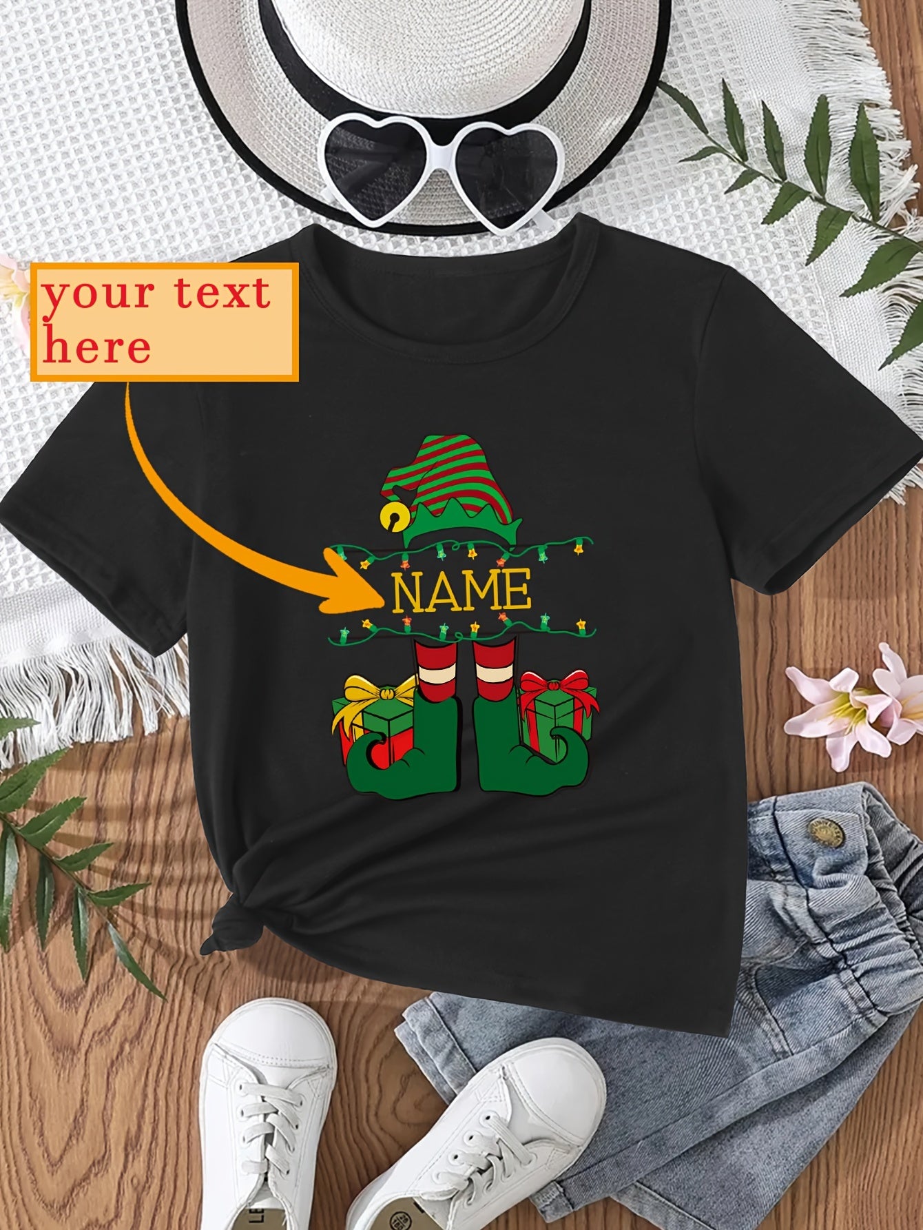 Maglietta Natalizia Nera per Bambini con Nome Albero di Natale