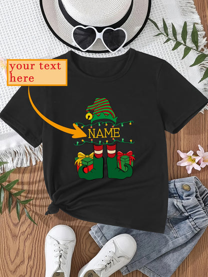 Maglietta Natalizia Nera per Bambini con Nome Albero di Natale