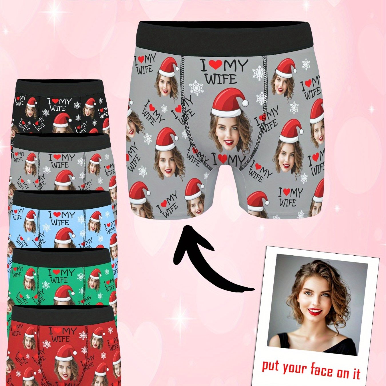 Boxer Uomo Personalizzati con Stampa Foto Cappello di Natale